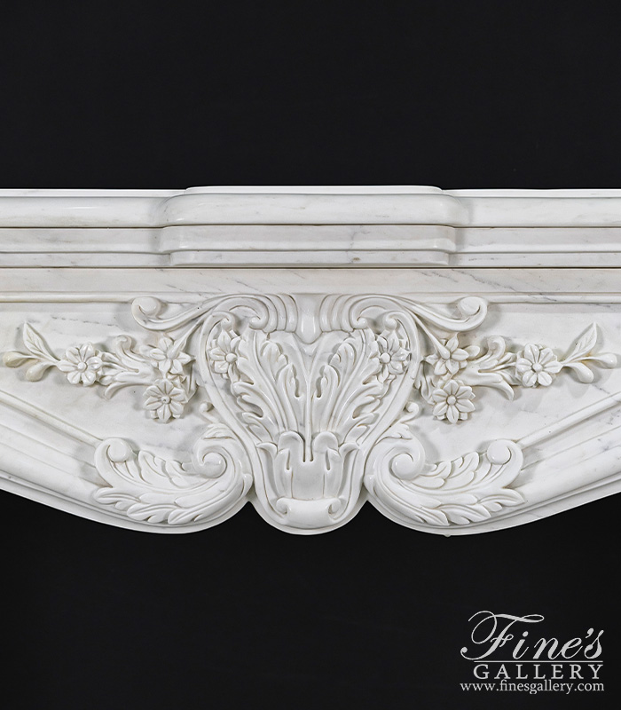 Marble Fireplaces  - Ornate Floral Fireplace In Statuary White Marble - MFP-1140